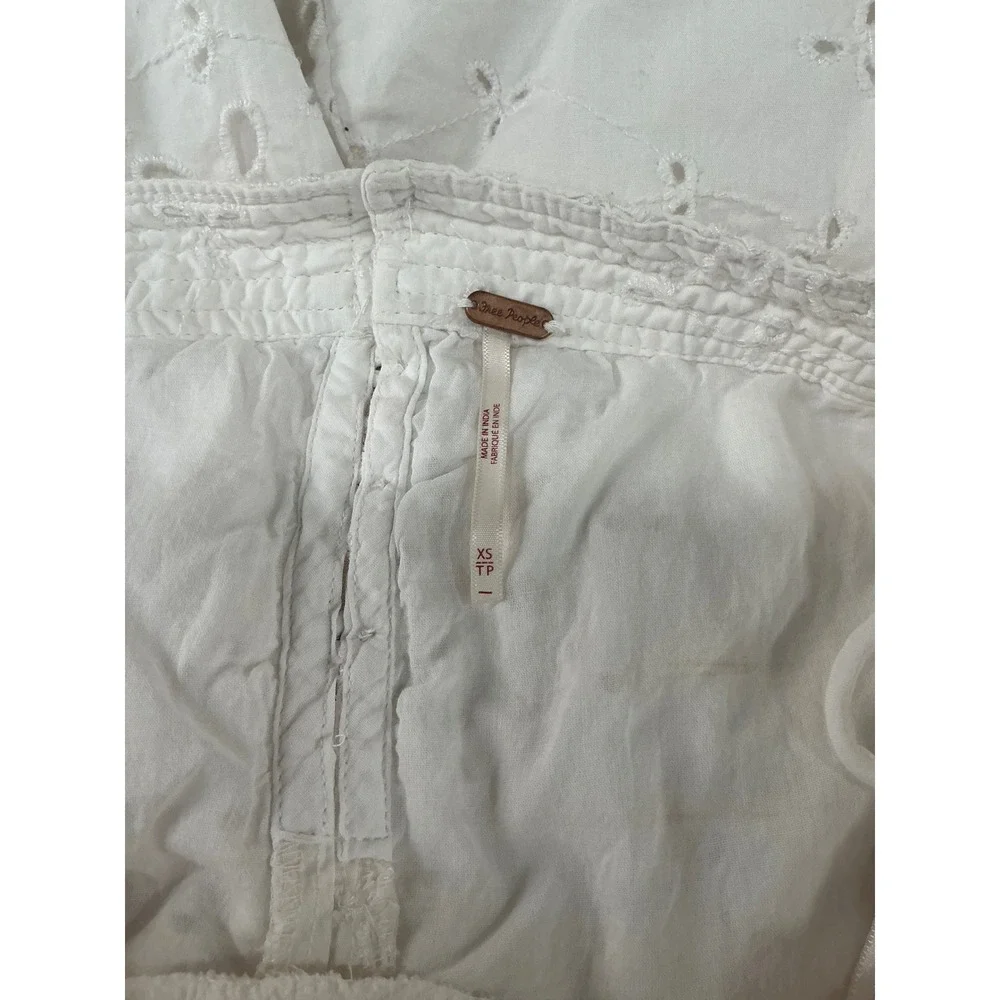 Free People Primavera Eyelet Lace Midi Dress XS White Boho Square Neck Tie Back
